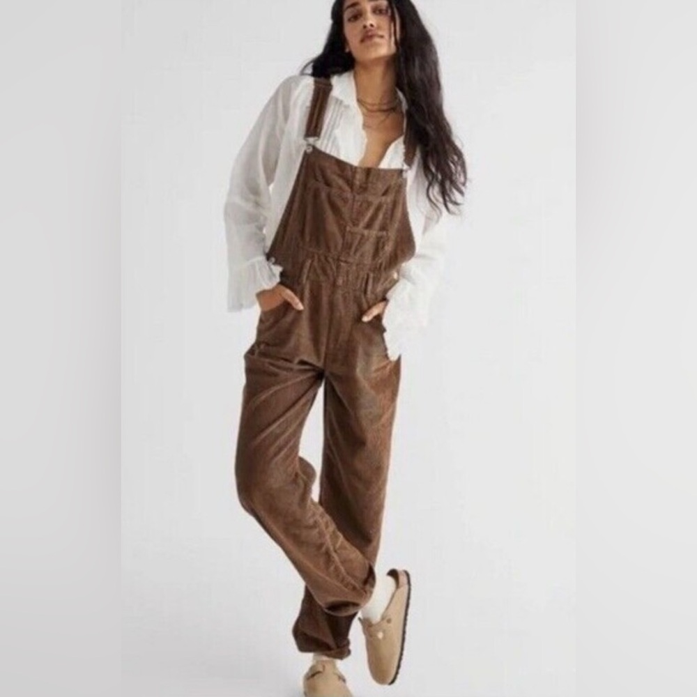 Free People Cocoa Brown Corduroy Overalls